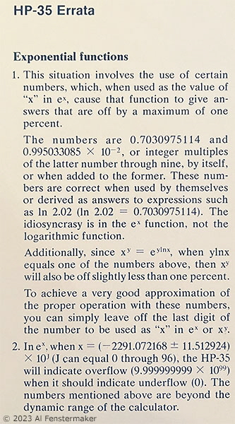 HP35 problem with exponential functions