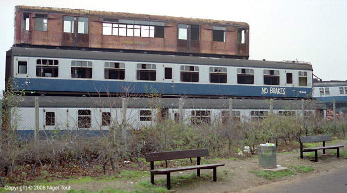Stack of coaches for scap in Berry's scrapyard, Leicester GCR Stack of coaches for scap in Berry's scrapyard, Leicester GCR