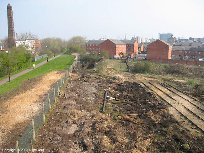 Cleared trackbed, north of Upperton Road bridge, GCR, Leicester Cleared trackbed, north of Upperton Road bridge, GCR, Leicester