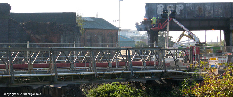 Start of demolition of Upperton Road viaduct, Leicester, GCR Start of demolition of Upperton Road viaduct, Leicester, GCR