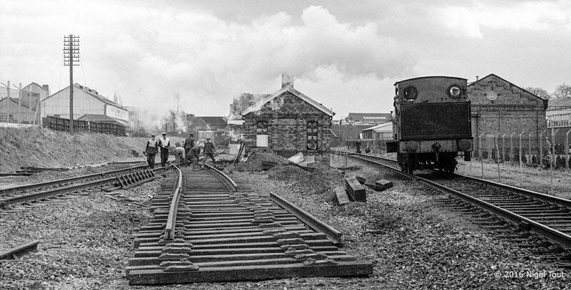 Installing crossover at Loughborough Central & footplate rides, Robert Nelson No. 4, 1973