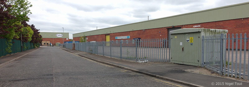 Buildings across track bed of GCR at Abbey Lane sidings, Leicester