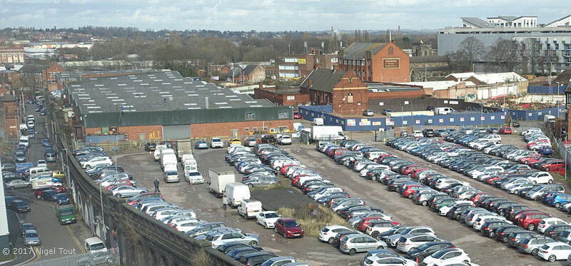 Looking down onto site of Leicester Central station, zoomed Looking down onto site of Leicester Central station, zoomed